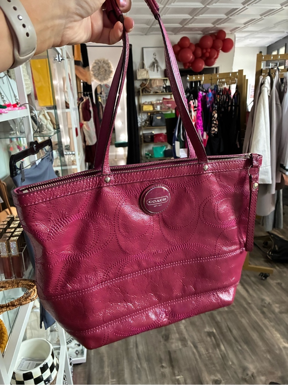 Coach Fuchsia Signature Leather Tote